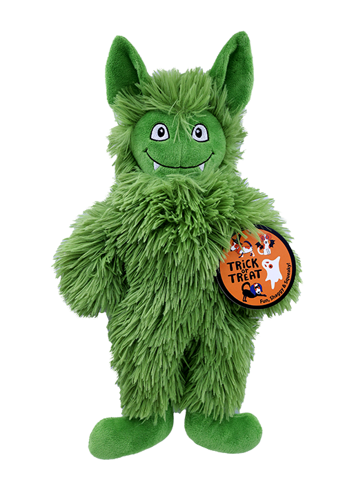 Trick or Treat Fuzzy Green Monster Halloween Dog Toy