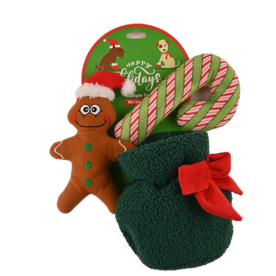 Gingerbread Candy Cane Bag Holiday Dog Toy