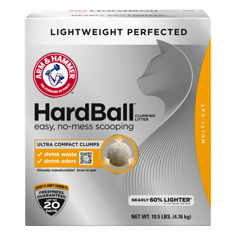 ARM & HAMMER Hardball Lightweight Cat Litter, Clumping for No-Mess Scooping, Multi-Cat, 10.5 lb