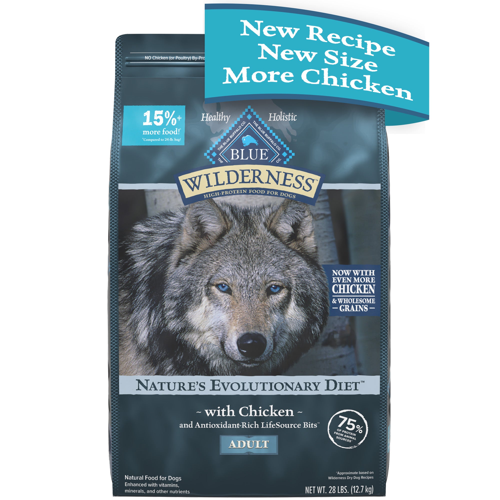 Blue Buffalo Wilderness High Protein Natural Adult Dry Dog Food plus Wholesome Grains Chicken 28 lb. bag