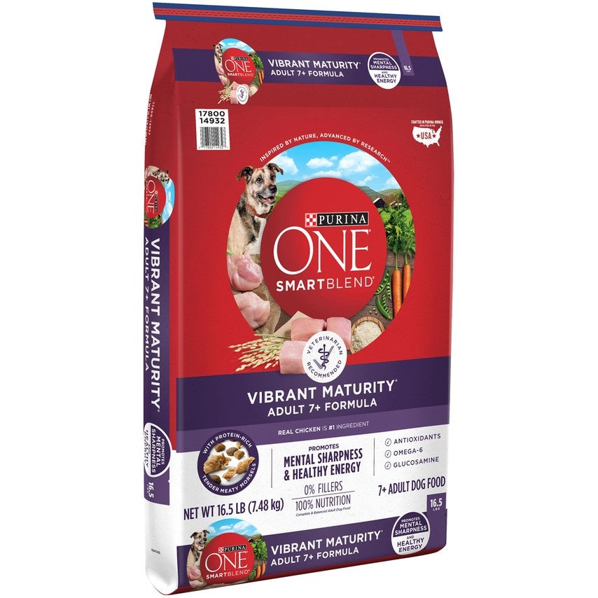 PURINA ONE SmartBlend Vibrant Maturity 7+ Formula Adult Premium Dry Dog  Food, 8-lb bag 