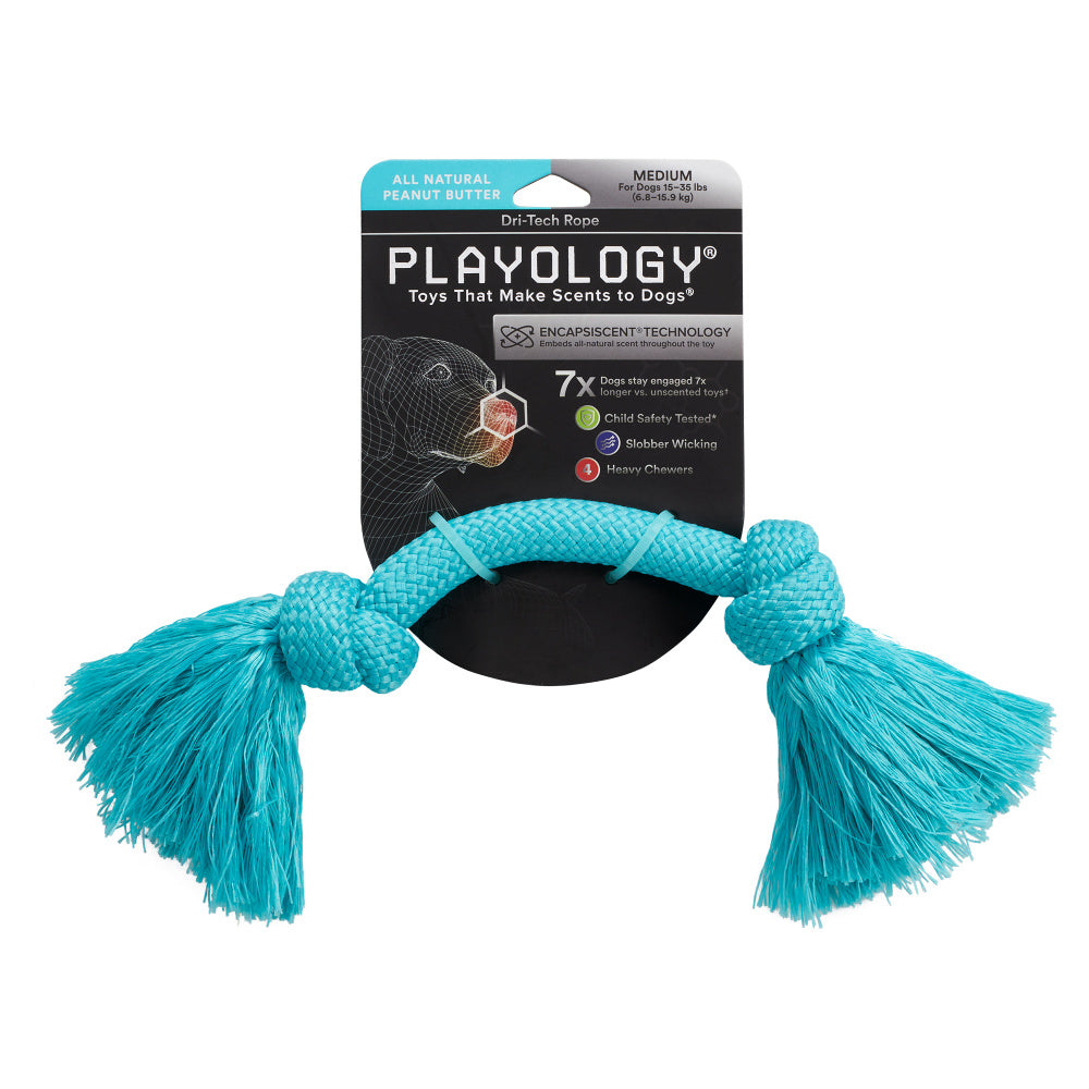 Playology Dri-Tech Peanut Butter Scent Dental Rope Dog Toy, Small